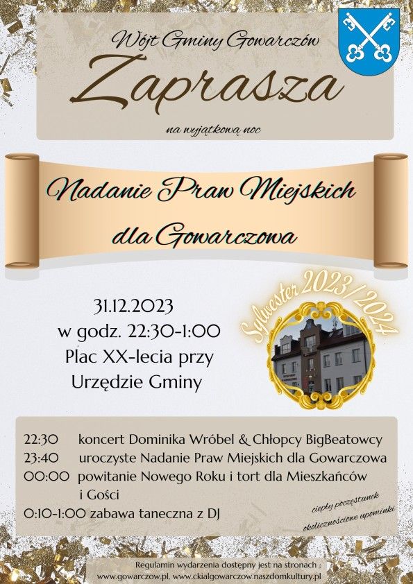 Zaproszenie na uroczystość nadania praw miejskich miejscowości Gowarczów
